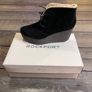Rockport Black Suede Faux Fur Lined Lace Up Wedges Women’s Size 7